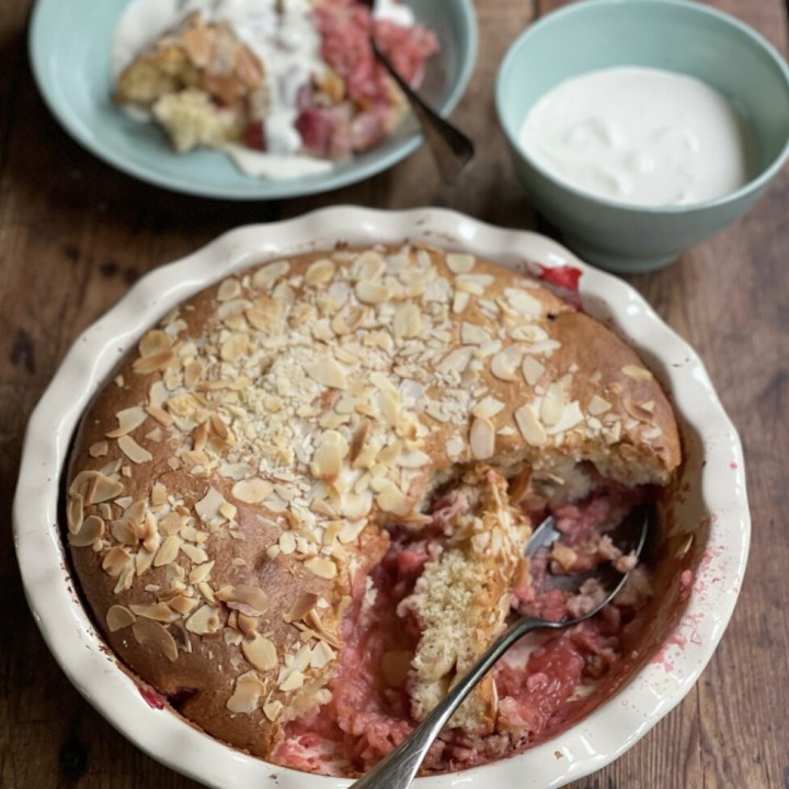Rhubarb and Strawberry Pudding Cake