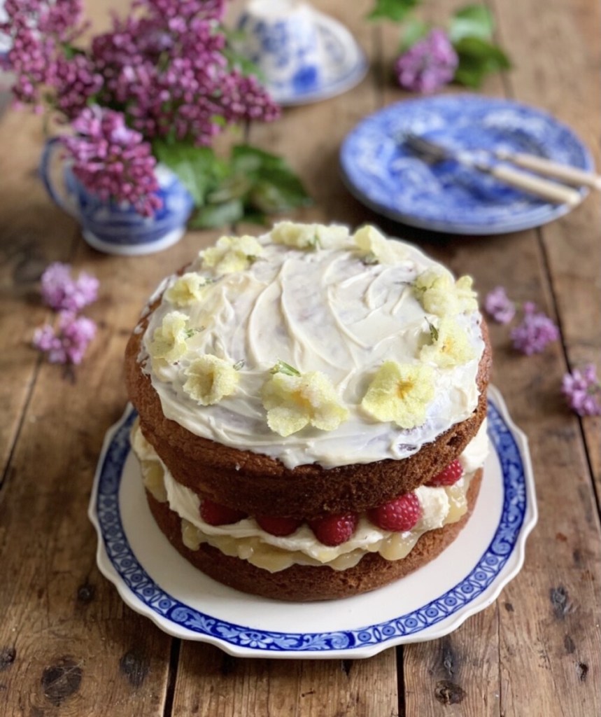 Lemon & Elderflower Cake with Raspberries