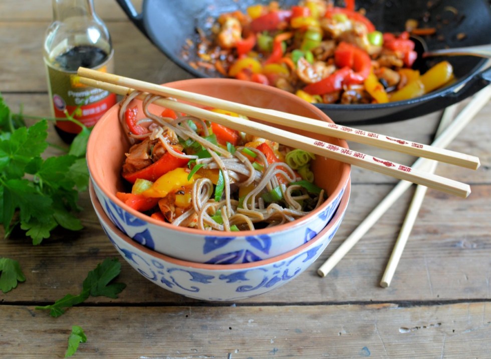 Kung Pao Stir-Fry Chicken and Noodle Bowls